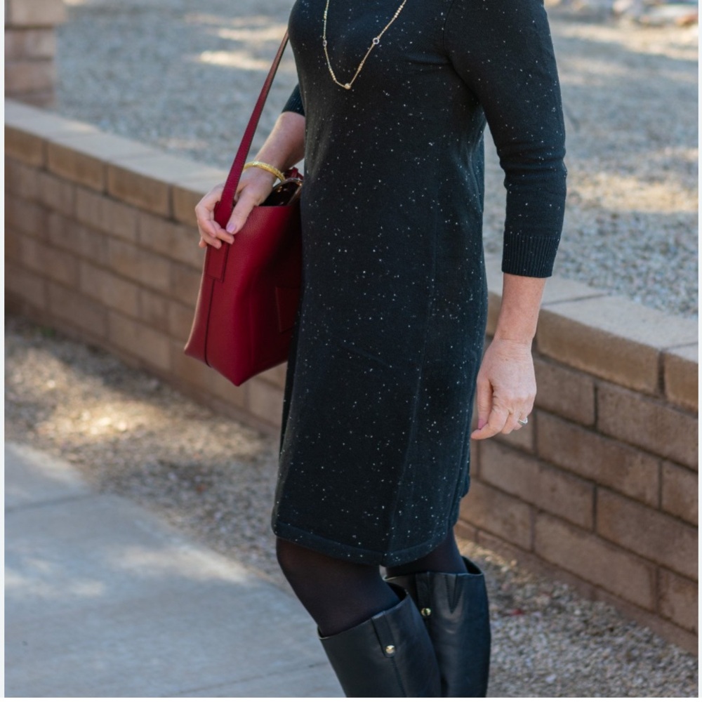 TALBOTS cowl turtleneck sweater Dress Speckled Design 3/4 sleeve large petite